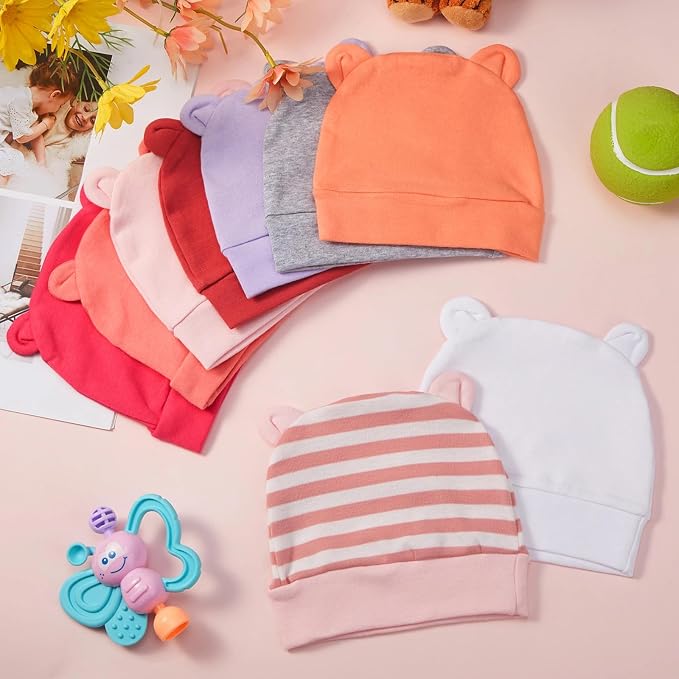 Geyoga 9 Pieces Newborn Baby Hat Bear Ears Infant Caps Baby Boy Girl Toddler - Image 7