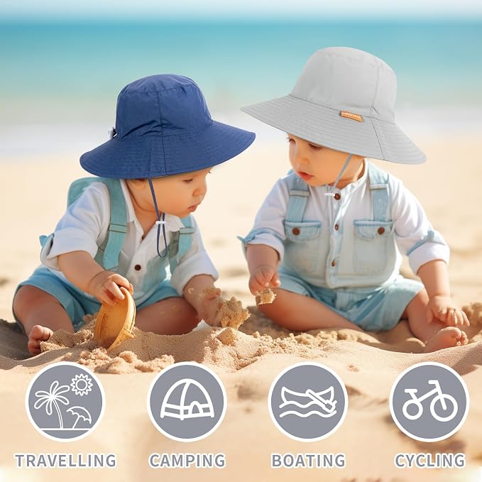 Baby Sun Hat Kids Summer Sun Protection Toddler Bucket Hat Wide Brim Adjustable - Image 3