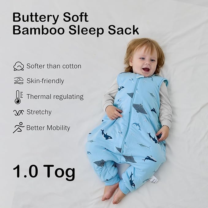 BubblePanda Rayon Made from Bamboo Toddler Sleep Sack with Feet 6-12 Months 1.0 Tog Ultra Soft Toddler Sleeping Sack Baby Sleep Bag Walker Quilted Wearable Blanket with Legs 2-Way Zipper Lightweight
