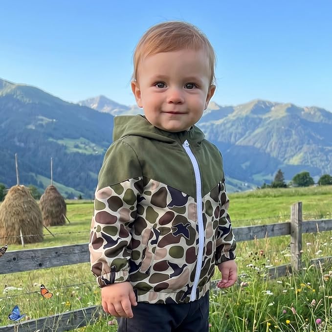 Toddler Baby Boy Windbreaker Jacket Camo Zipper Hooded Rain Coat - Image 4