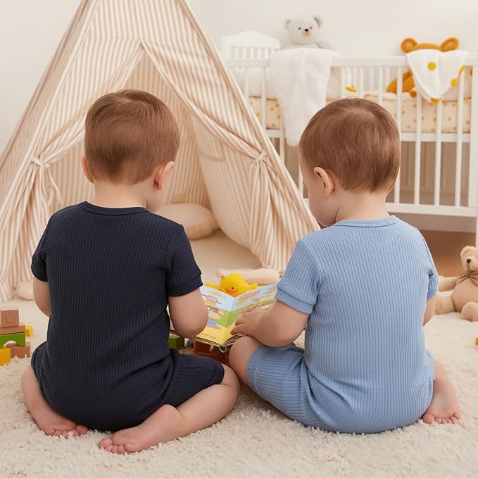 Bafeicao Baby Boy Girl 2/3 Pack Solid Romper Ribbed Short/Long Sleeve | - Image 4