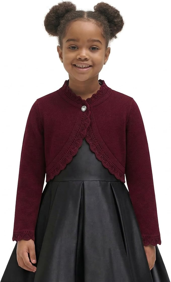 Lilax Little Girls' Knit Long Sleeve Button Closure Bolero Cardigan Shrug - Image 3