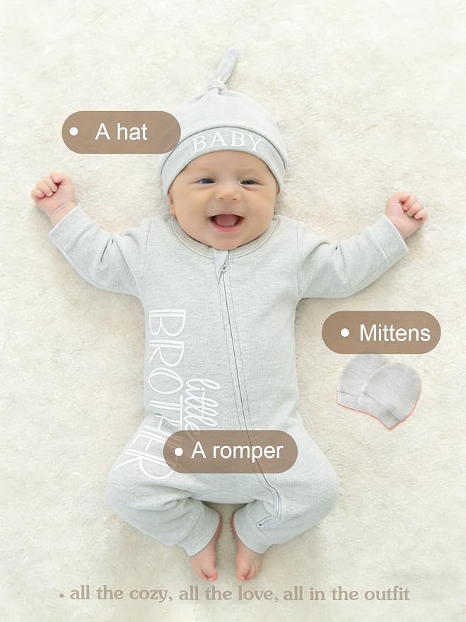 Babymine 100% Cotton 2-Way Zipper Little Brother Newborn Outfit 0-3 Months | - Image 2