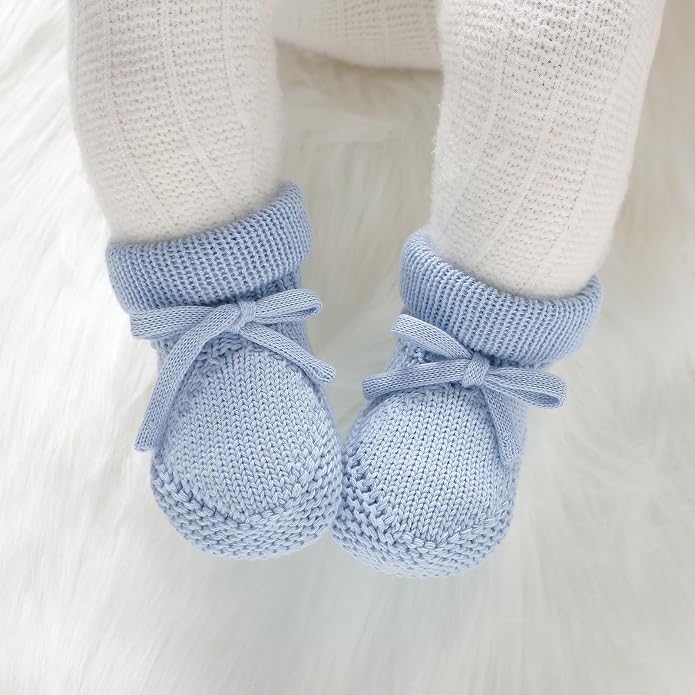 Hadetoto Newborn Baby Booties Cotton Knit Shoes | Soft, First Walkers, - Image 3