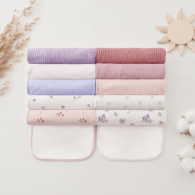 Bearmoss 10 Pack Muslin Burp Cloths, Soft Absorbent Baby Burping Cloths - Image 8