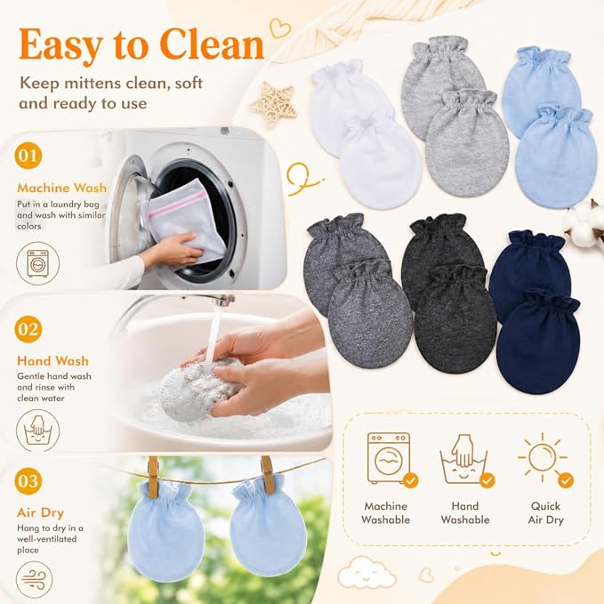 Syhood 6 Pairs Newborn Baby Mittens Cotton No Scratch Infant Gloves Elastic - Image 5
