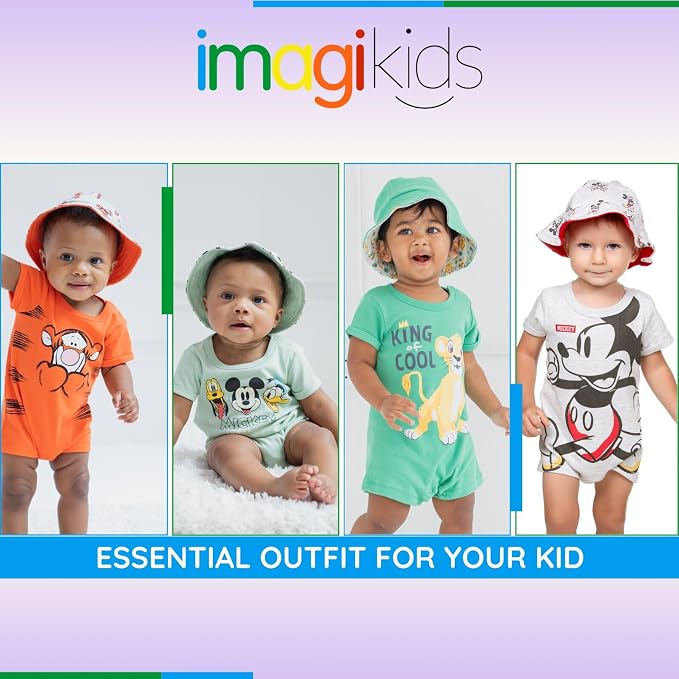 Disney Baby Boys' 2-Piece Romper and Bucket Hat Set Newborn to Infant - Image 5