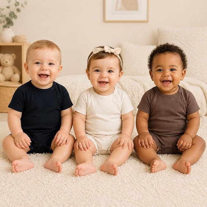 GUISBY Baby Romper 3-Pack Short Sleeve Rayon of Bamboo Bodysuit Set, 0-24M | - Image 4