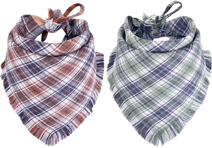 Fall Dog Bandana Autumn Thanksgiving Plaid Reversible Triangle Bibs Scarf by KZHAREEN