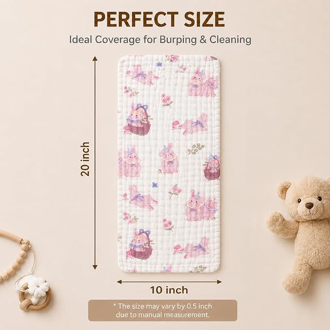 Baby Burp Cloths 5 Pack, 100% Cotton Muslin Burp Cloths - Image 5