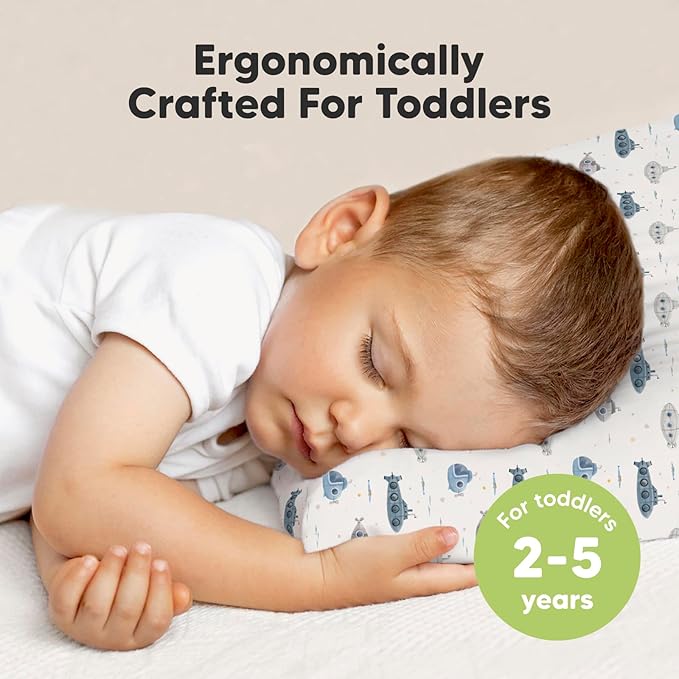 Toddler Pillow with Pillowcase - 13x18 My Little Dreamy Kids Travel Bed Pillows for Sleeping, Organic Cotton Small Pillowcase, Soft & Breathable, Machine Washable, Toddlers 2-5 Years Old (Submarines)