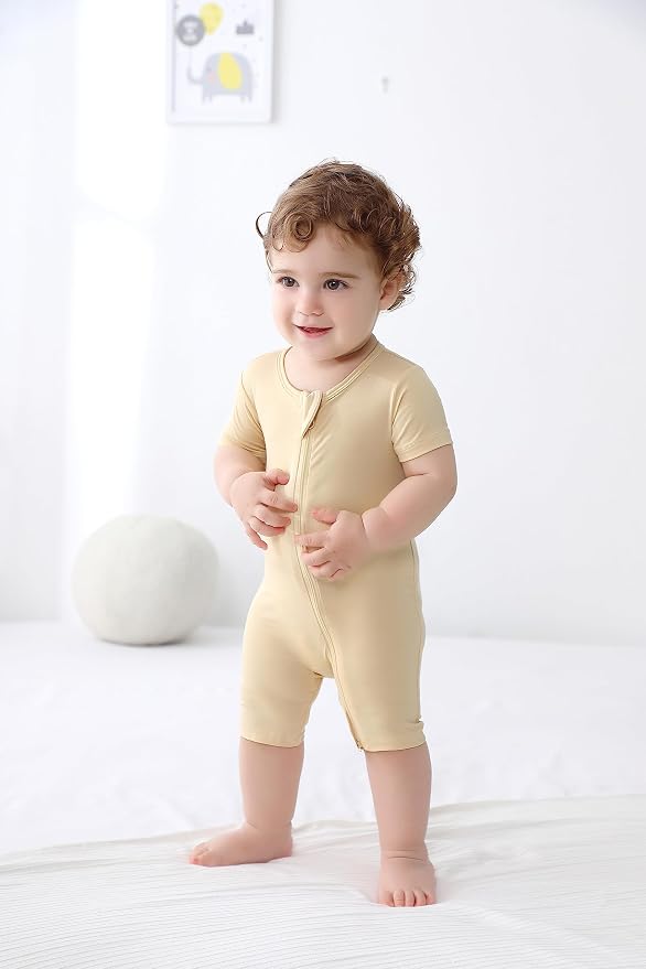 GUISBY Baby Rayon of Bamboo Short Sleeve Footless Zipper Romper 2 Pack | Soft - Image 2