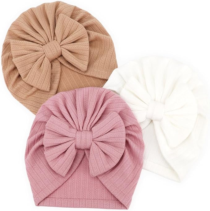 DRESHOW BQUBO 5 Pieces Newborn Baby Turban Hats Bow Baby Infant Beanie - Image 4