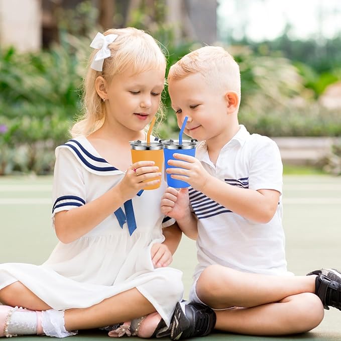 Kids Cups with Straws and Lids, 5 Pack 12oz Spill Proof Toddlers Straws Tumbler with Lids, Stainless Steel Sippy Cups with Lids for School, Outdoor, Multicolor
