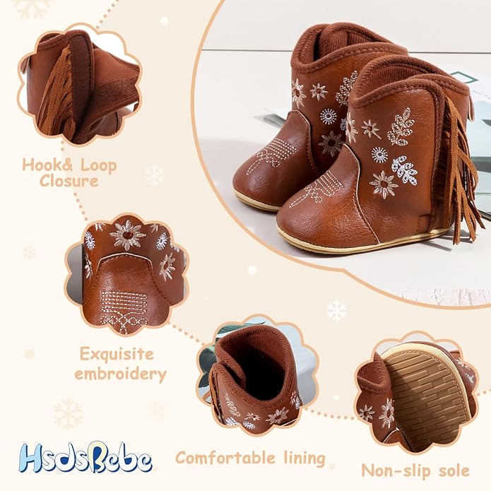 HsdsBebe Baby Boys Girls Western Cowboy Boots Infant Moccasins High Top Booties - Image 6