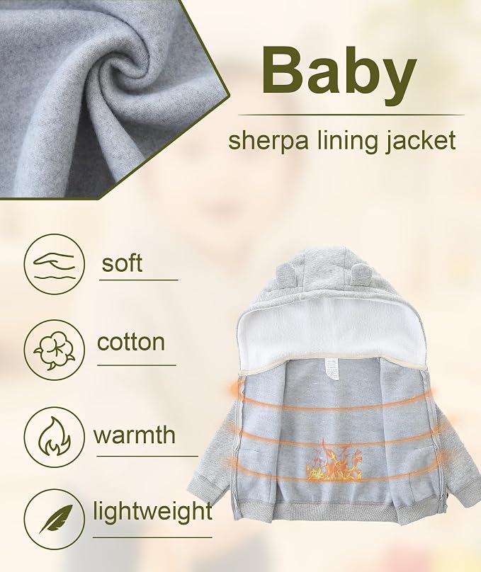 Hikido Baby Girls Boys Warm Adorable Hooded Zip Coat - Image 3