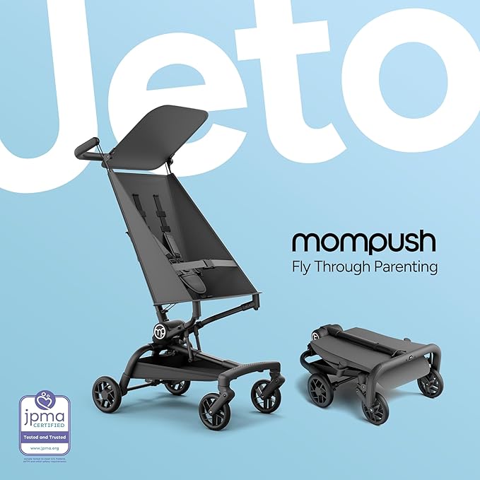 Mompush Jeto Lightweight Travel Stroller – 9.8 lbs Ultra-Compact, One-Hand Fold, Airplane Cabin Approved, All-Terrain Wheels, Smooth Ride for Toddlers, Perfect for Travel & Daily Use