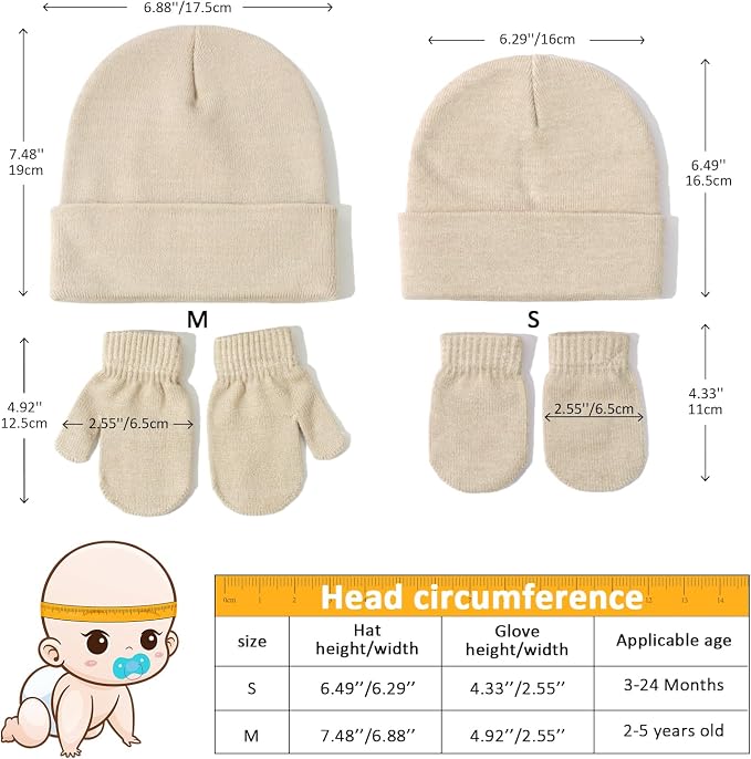 Baby Beanie Hat Gloves Set, Kids Winter Warm Knit Hat - Image 2