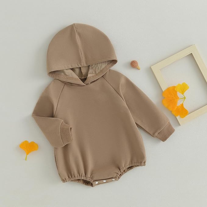 Baby Girl Boy Hooded Sweatshirt Long Sleeve Solid Color Romper Infant Baby Fall - Image 3