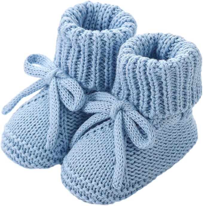 SOLILOQUY Baby Boy Girl Cozy Knit Booties Stay-On Bow Tie Newborn First Shoes by SOLILOQUY