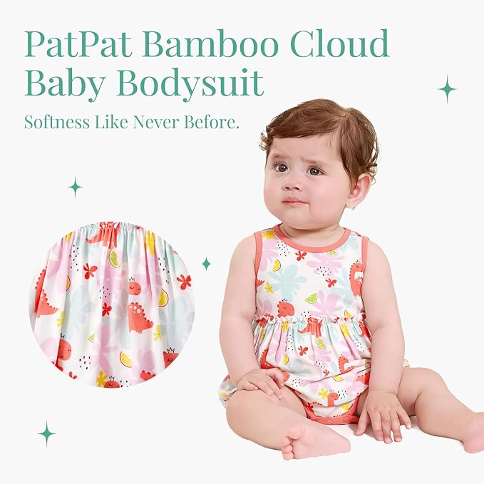 PATPAT Baby Girl Bamboo Viscose 2-Pack Romper & Dress | Color-Coded Snaps - Image 2