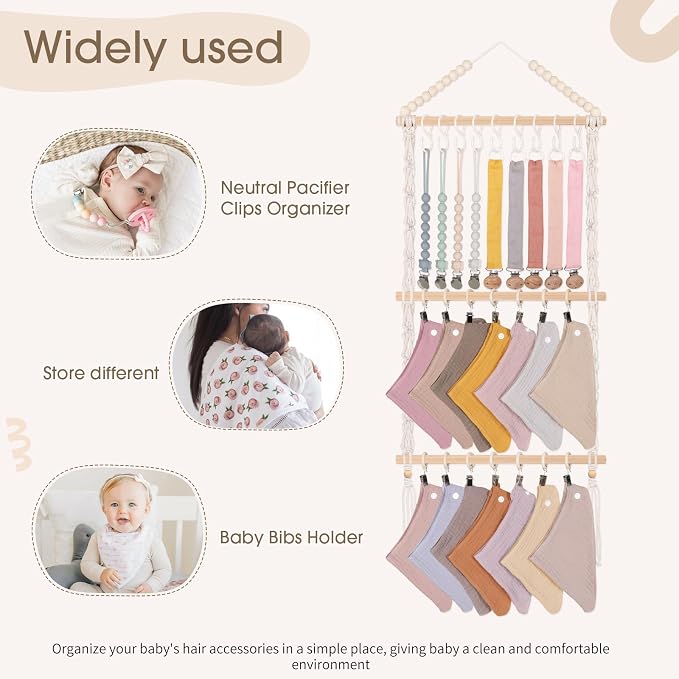 POVETIRE Pacifier Clip Holder Baby Bibs Organizer Burp Cloth Storage - Image 5