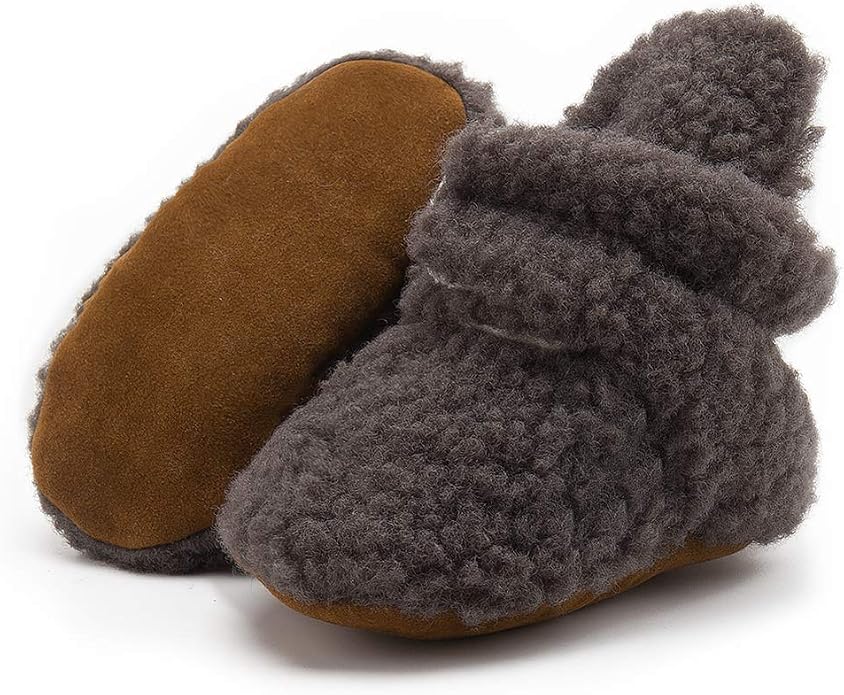 Infant Baby Boys Girls Cozy Fleece Booties Stay on Slippers Non Slip Soft by Bellocasa