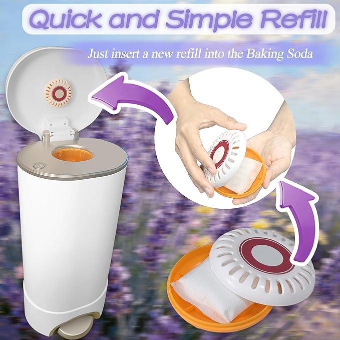 NewKe 14 Pcs Lavender Scent Baking Soda Refills for Puck Baking Soda Cartridge, Diaper Pail Deodorizer Replacement Odor Eliminator Compatible with Munchkin Step and Pall Diaper Pails