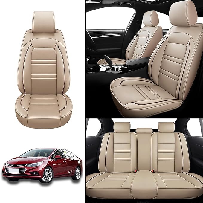 Seat Covers for Chevy Cruze 2011-2019 | 5-Seats Leather Seat Covers, Easy to Install Automotive Seat Covers Full Set (Full Set, Beige)