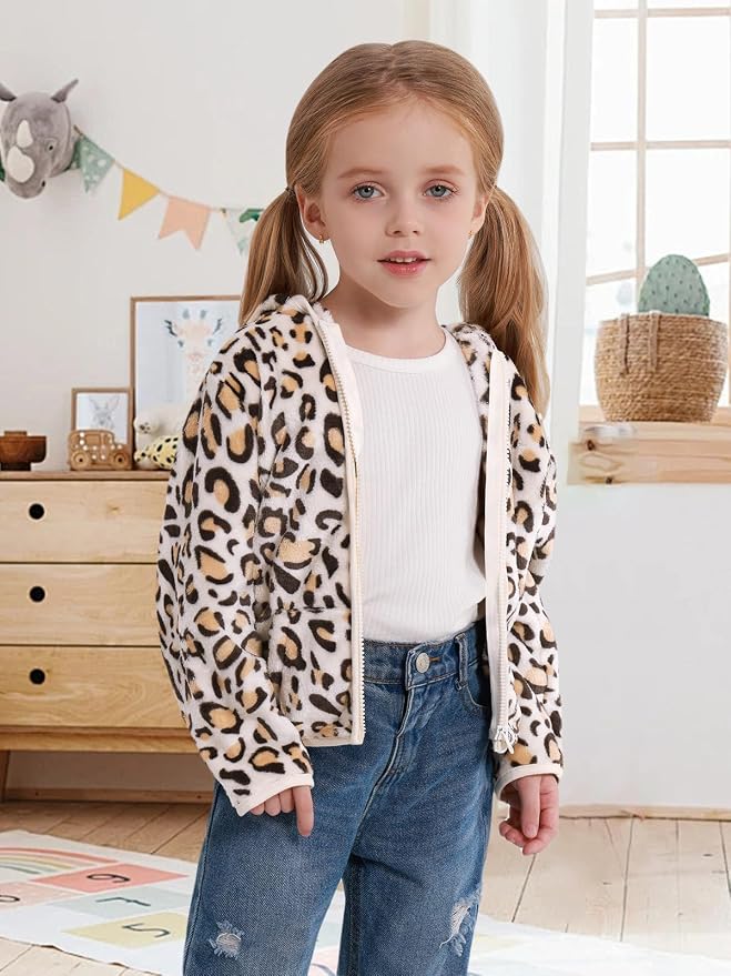 Toddler Baby Girl Fleece Jackets Fall Clothes Hooded Zip Fuzzy Coats - Image 4