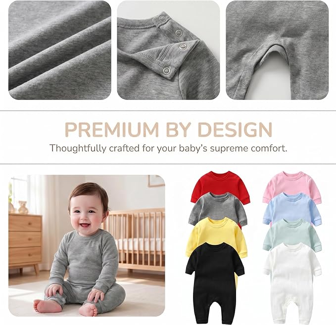 Unisex Baby romper, Long Sleeve 100% Cotton Baby Clothes, Baby Footless Jumpsuit - Image 2