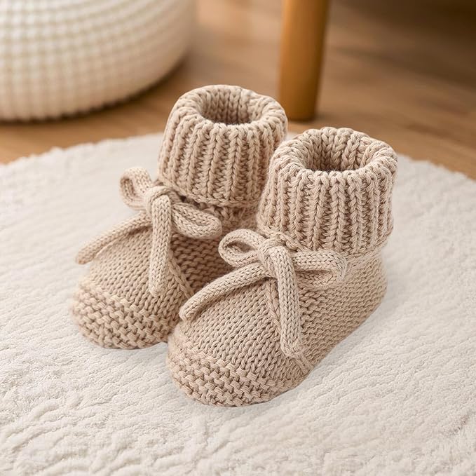 SOLILOQUY Baby Boy Girl Cozy Knit Booties Stay-On Bow Tie Newborn First Shoes - Image 2