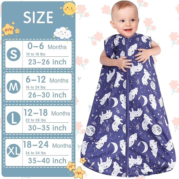 BSTOPPT 3 Pack Baby Sleep Sack 100% Rayon Cotton Baby Sleeping Bag 2-Way Zipper - Image 6