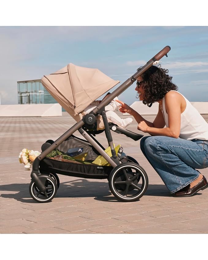 Cybex e-Gazelle S Electronic Assist Stroller – Gazelle S Single-to-Double Electric Stroller, Smart Assist, Rocking Mode, 20+ Configurations & Compact Fold, Silver Frame with Stone Grey Seat