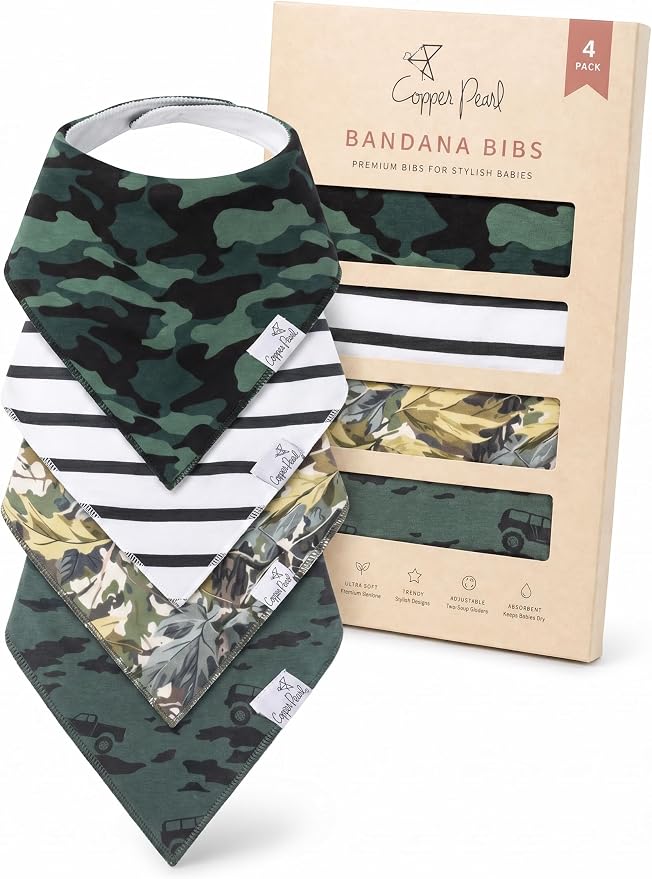 Copper Pearl Baby Bibs 4 Pack, Printed Bandana Drool Bibs by CopperPearl