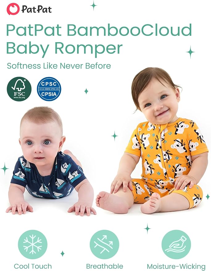 PATPAT Baby Boy and Girl Bamboo Viscose 2-Pack Romper | 2-Way Zipper, Soft and - Image 2