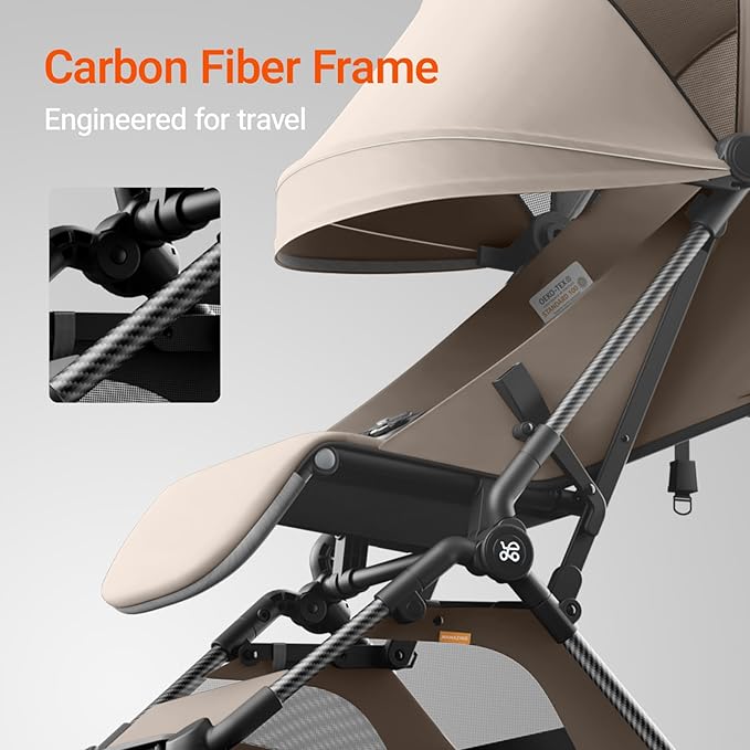 MAMAZING Lightweight Baby Travel Stroller with Carbon Fiber Frame, Compact & Airplane-Friendly, One-Handed Folding Design, 11.6 lbs, Perfect for Toddlers, Simply Taupe