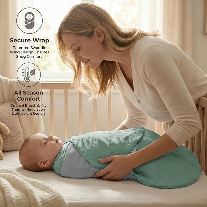 BSTOPPT Newborn Sleep Sack Baby Swaddle, 100% Muslin Cotton, 3-Way Adjustable - Image 2