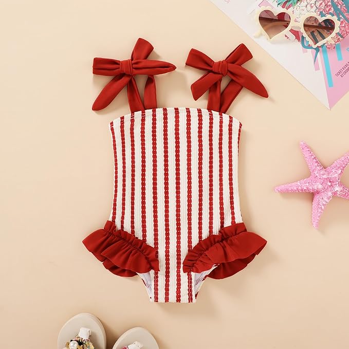 Happy Town Toddler Swimsuit Girl Solid Color Stripe One-Piece Baby Bathing Suits