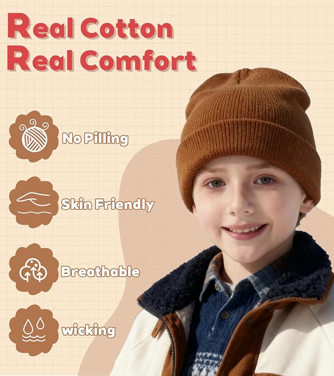 100% Cotton Baby Beanie Toddler Boys Girls Kids Winter Hat Knit Winter Warm Cap - Image 2