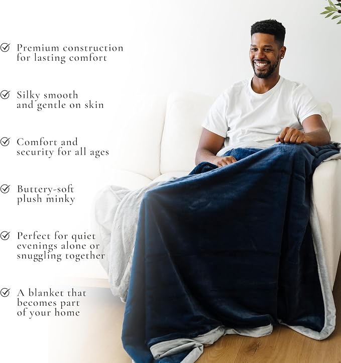 Saranoni Oversized Blanket Soft Plush Adult Blanket Navy Gray XL 60x80 | - Image 3