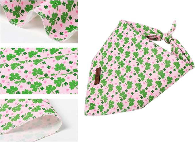 Lionet Paws St. Patrick's Day Dog Bandana Washable Cotton Pink Handkerchief - Image 3