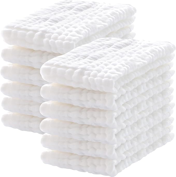 Lovely Care 12 Pack Muslin Burp Cloths 100% Cotton Muslin Cloths Large by Lovely+Care