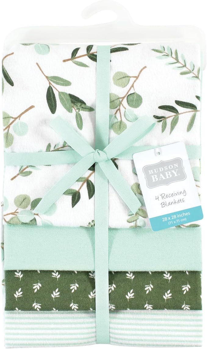 Hudson Baby Unisex Baby Cotton Poly Flannel Receiving Blankets, Eucalyptus - Image 2