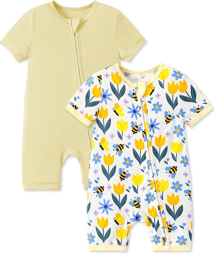 PATPAT Baby Boy and Girl Bamboo Viscose 2-Pack Romper | 2-Way Zipper, Soft and by PATPAT