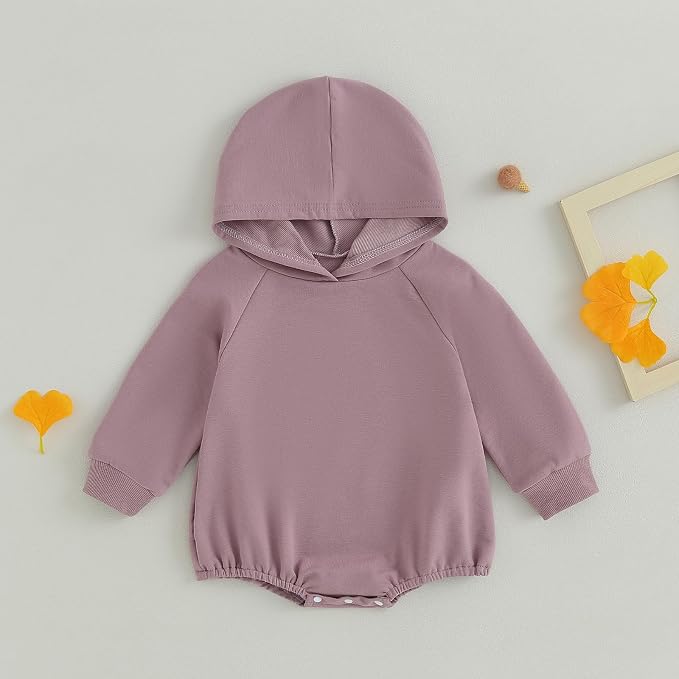 Newborn Baby Boy Girl Hooded Romper Long Sleeve Front Pocket Solid Color Hoodie - Image 2