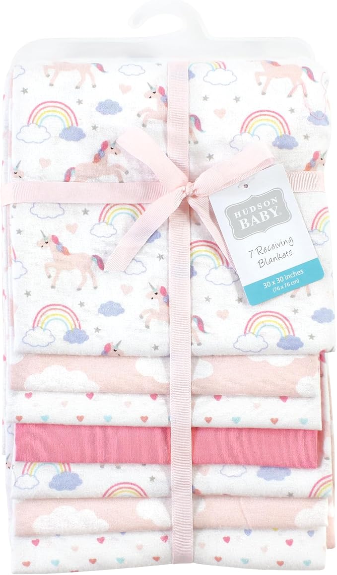 Hudson Baby Unisex Baby Cotton Poly Flannel Receiving Blankets Bundle, Unicorns - Image 3