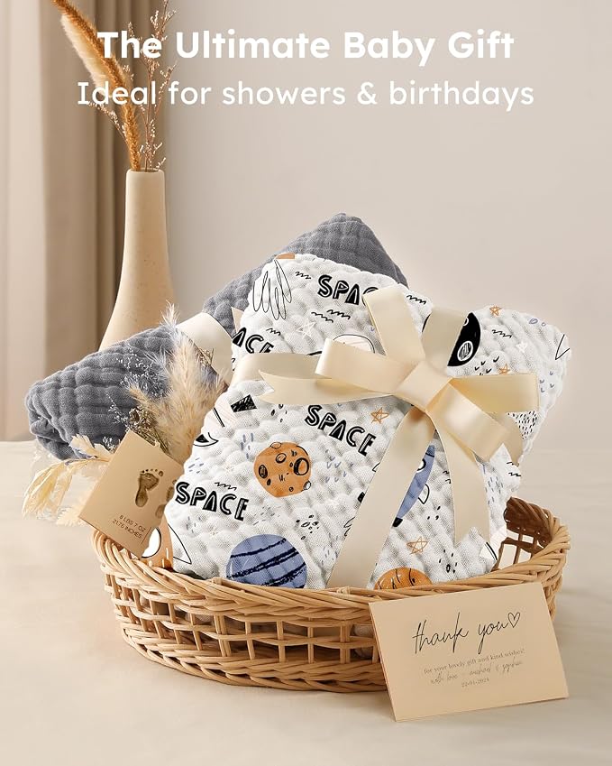 Yoofoss Hooded Baby Bath Towels 2 Pack 100% Muslin Organic Cotton - Image 5
