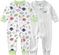 Teach Leanbh Baby 2-Pack Footless Pajamas Cotton Long Sleeve Printing 2 Way Zipper Romper Jumpsuit Sleep and Play 3-24 Months