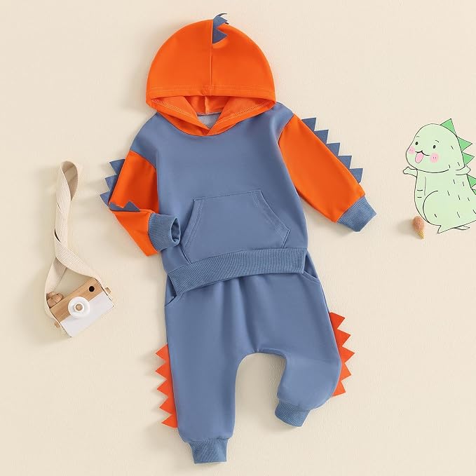 Infant Baby Boy Fall Winter Clothes Outfit Hooded Long Sweatshirt Pant Set - Image 3